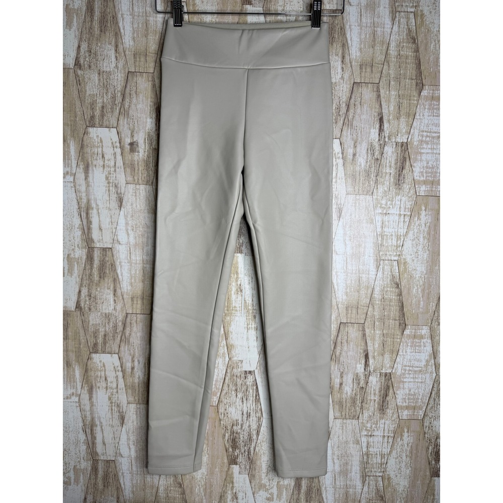 Calzedonia Womens XS Cream Faux Leather Thermal Leggings Skinny Fit High Rise
